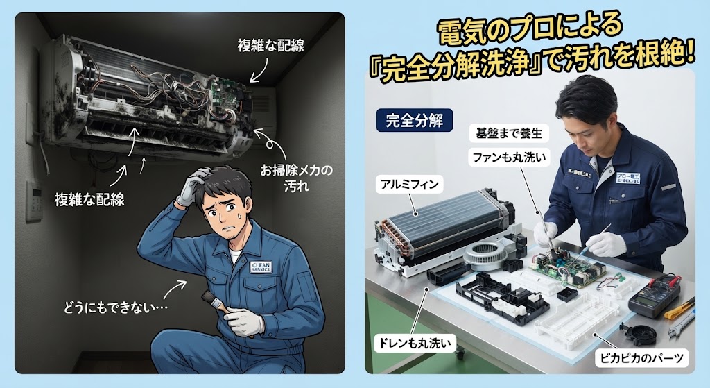 電気のプロによる『完全分解洗浄』で汚れを根絶!