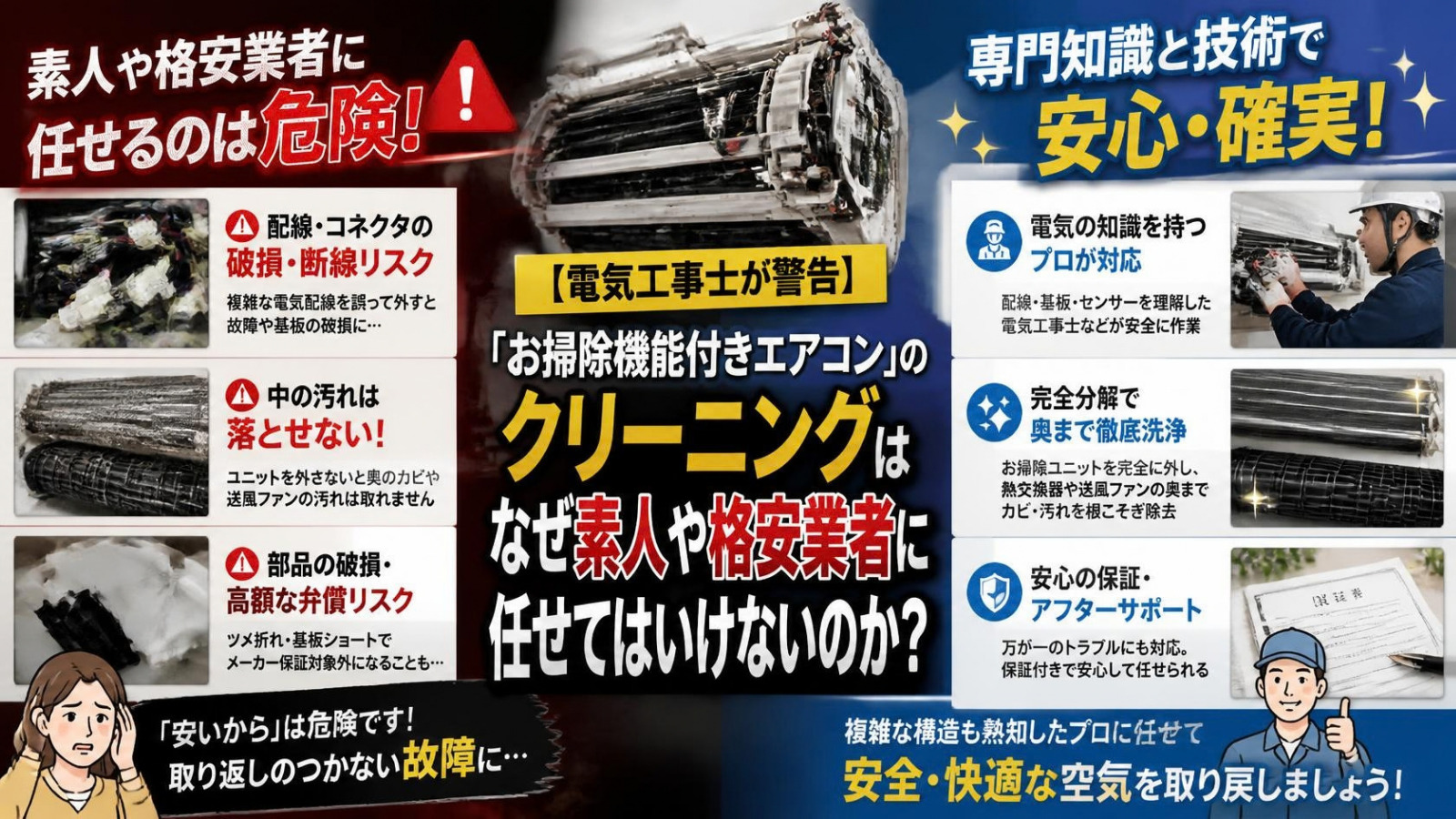 【電気工事士が警告】「お掃除機能付きエアコン」のクリーニングはなぜ素人や格安業者に任せてはいけないのか？