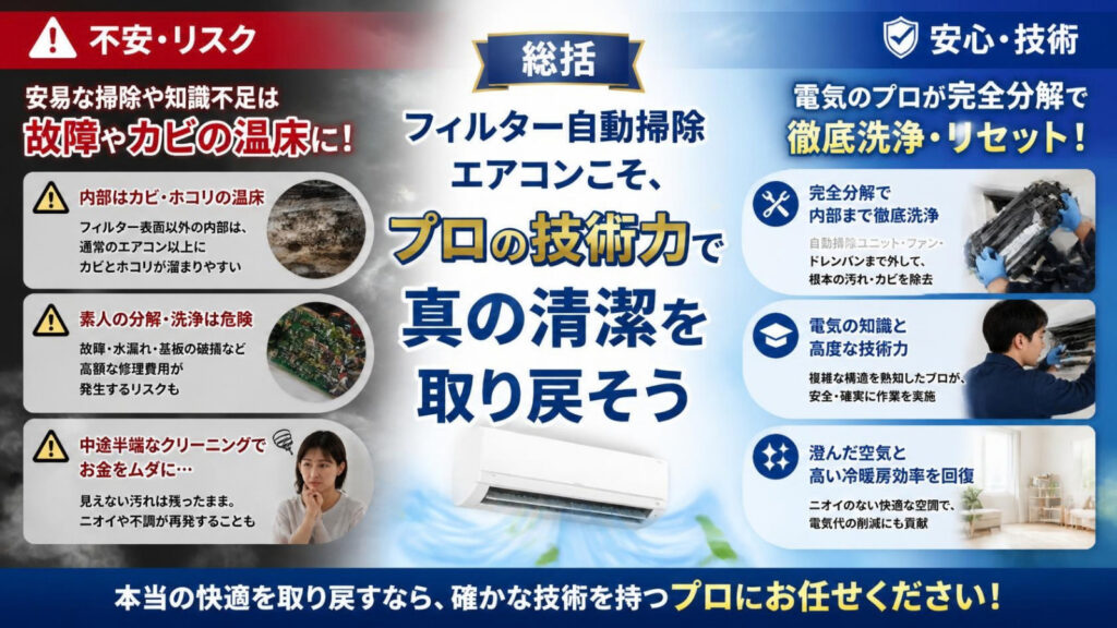 総括：フィルター自動掃除エアコンこそ、プロの技術力で真の清潔を取り戻そう