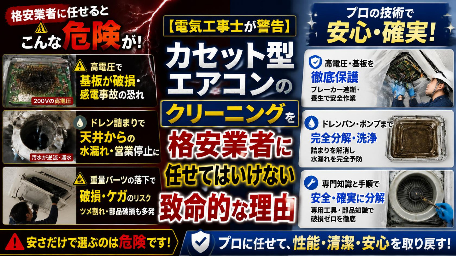 【電気工事士が警告】「カセット型エアコン」のクリーニングを格安業者に任せてはいけない致命的な理由