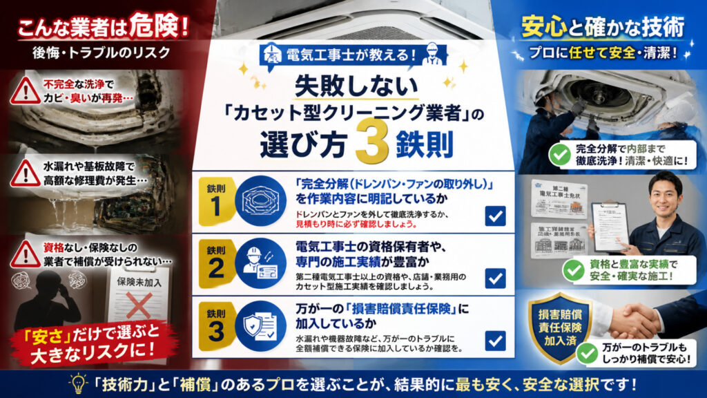 電気工事士が教える！失敗しない「カセット型クリーニング業者」の選び方3鉄則